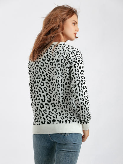 Women oversized sweaters female leopard jacquard fashion wool blends pullover