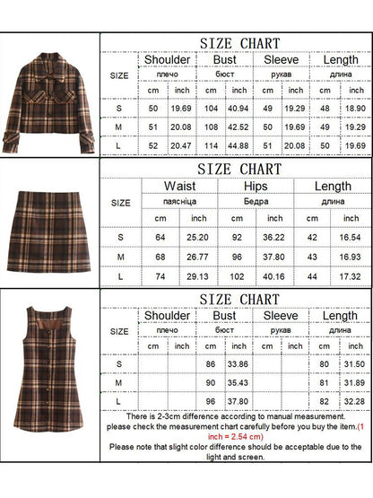 Vintage Plaid Winter Coat Women Retro Style Pockets Short Jacket Female Fashion Warm Street Outerwear