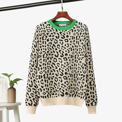 Women oversized sweaters female leopard jacquard fashion wool blends pullover