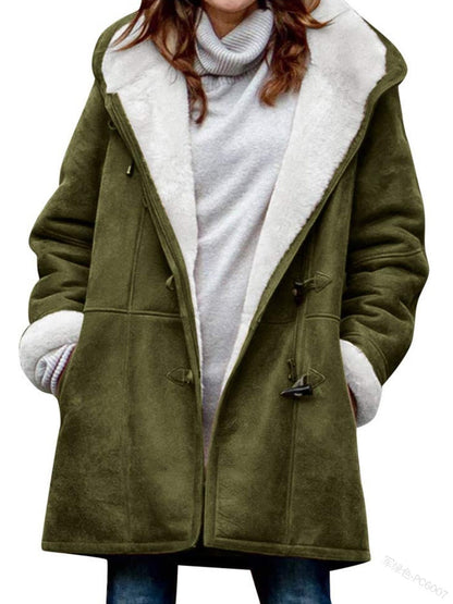 Long sleeved cowhide button women's plush warm jacket