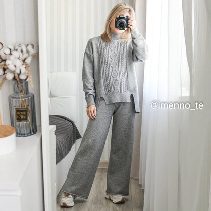 Women Sweater Tracksuits Wide Leg Pant Suits Thick Warm Female Set 2/Two Piece Sets Cloth