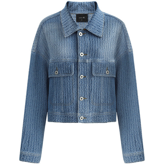 Spring And Autumn New Loose Jacquard Plaid Denim Jacket Women's PU Stitching Casual Short Jacket Top