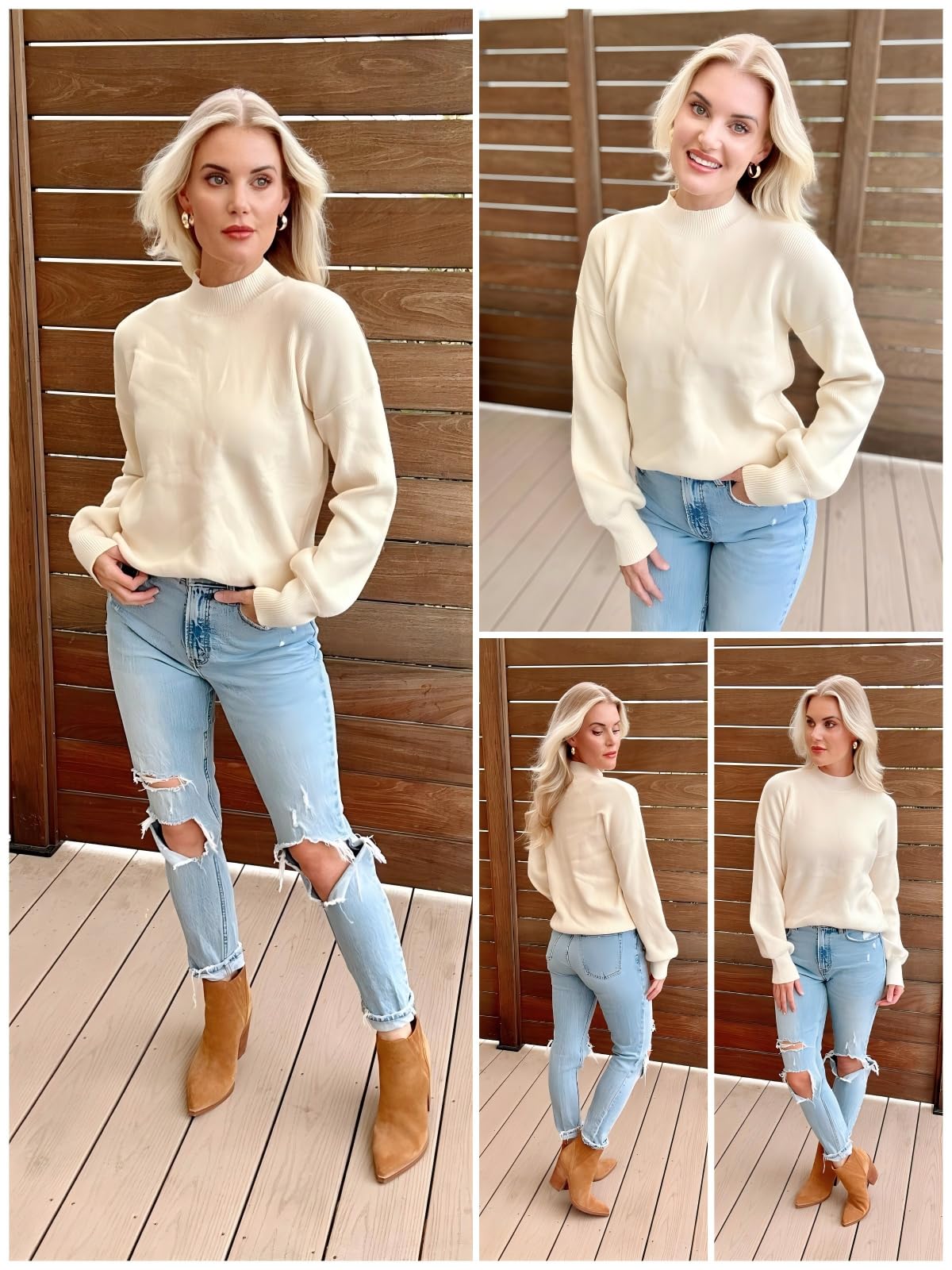 Zeagoo Jumpers for Women Long Sleeve Tops Ladies Knitted Sweater Turtleneck Loose Sweatshirts Casual Pullover Khaki S