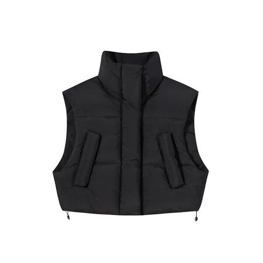 Solid Stand Collar Sleeveless Down Jacket Short Waistcoats Zipper Warm Vest Women Coats Winter  Autumn