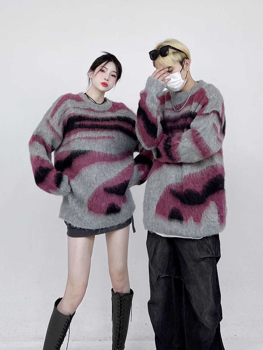 Autumn Men Striped Oversized Knitted Jumper Sweaters Hip Hop Streetwear Harajuku Fashion Couple Pullovers Knit Clothing