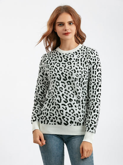 Women oversized sweaters female leopard jacquard fashion wool blends pullover