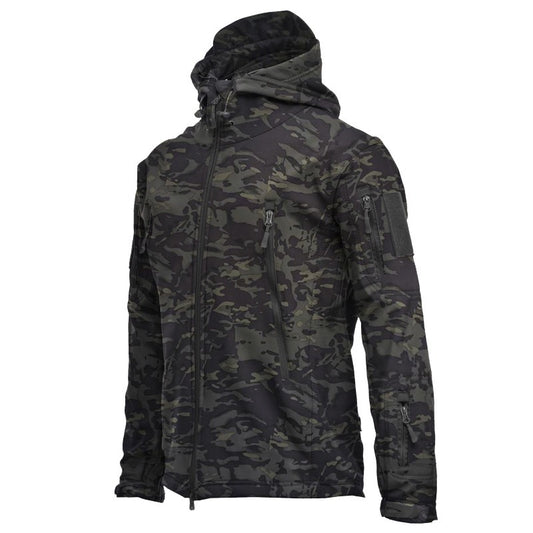 Shark Skin Soft Shell Jacket Camouflage Hooded Fleece Jacket Waterproof Wind Climbing Warm Coat Winter