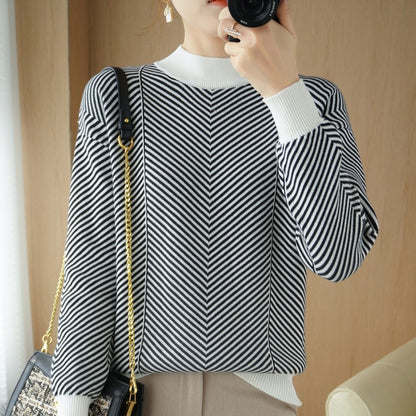 O Neck Women Striped Sweater Streetwear Knitted Pullovers Top