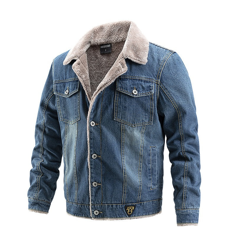 Herren Jeansmantel Herbst Winterjacke Plüsch Casual Fashion Trend