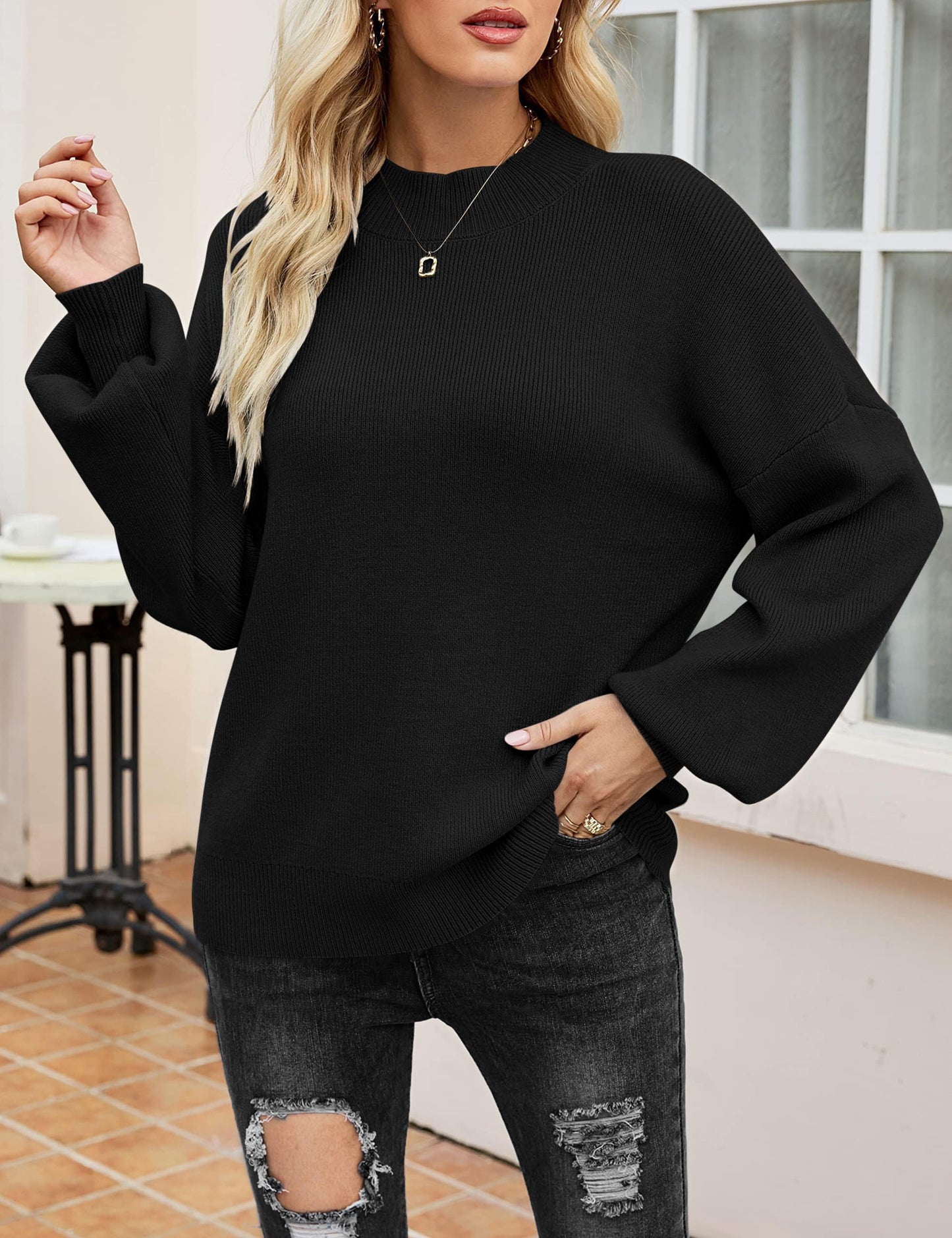 Zeagoo Jumpers for Women Casual Long Sleeve Tops Crewneck Sweater Knitted Jumper Loose Pullover Ladies Sweatshirts Oversized Jumper Black S