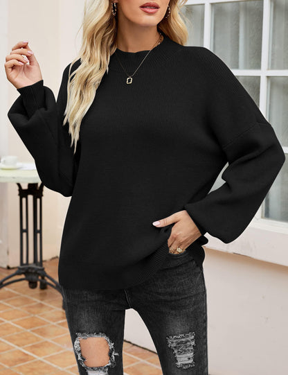 Zeagoo Long Sleeve Tops Womens Lightweight Jumpers Ladies Knitted Jumper Casual Loose Pullover Turtleneck Sweater Black M