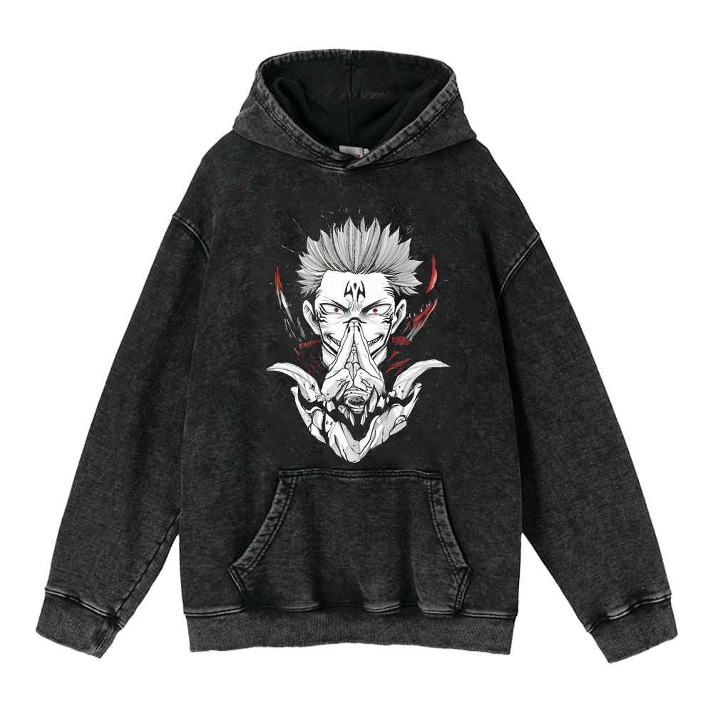 440g Heavyweight Washed Old Five Wisdom Spells Return to War Anime Street Retro Cotton Hoodie Hoodie