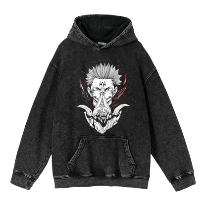 440g Heavyweight Washed Old Five Wisdom Spells Return to War Anime Street Retro Cotton Hoodie Hoodie