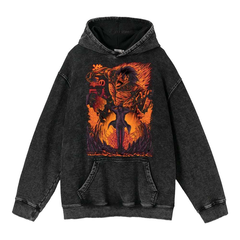 Hoodie's New Attack on Giant Anime Surrounding Print Trendy Brand Water Wash Retro Hooded Hoodie for Men