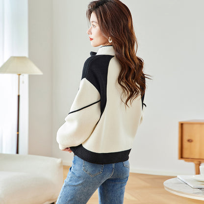 Small woolen coat, casual and versatile, loose and thick baseball jacket, short top