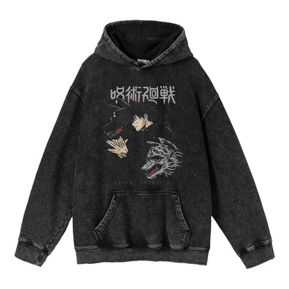 440g Heavyweight Washed Old Five Wisdom Spells Return to War Anime Street Retro Cotton Hoodie Hoodie