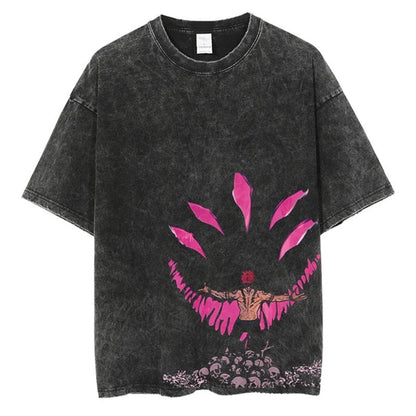 Anime Printed Streetwear Vintage Washed T-shirt Men Harajuku