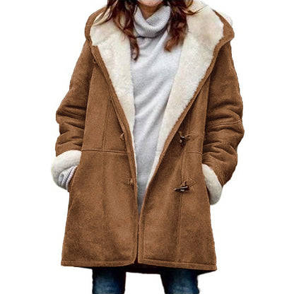 Long sleeved cowhide button women's plush warm jacket