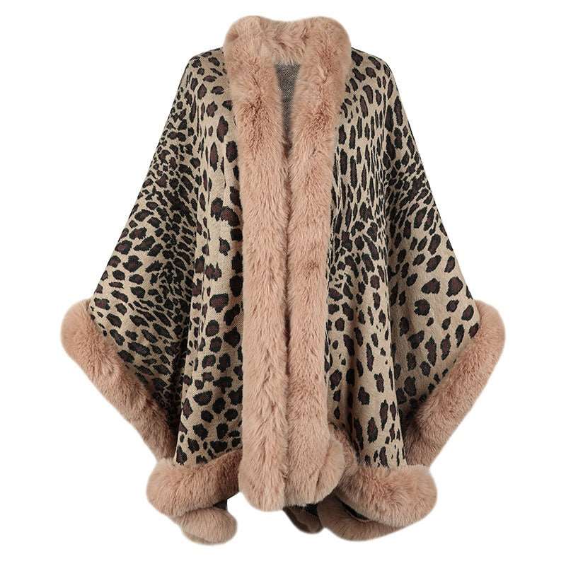 Autumn and Winter Wool Collar Cape Cardigan Leopard Cape Sweater Women