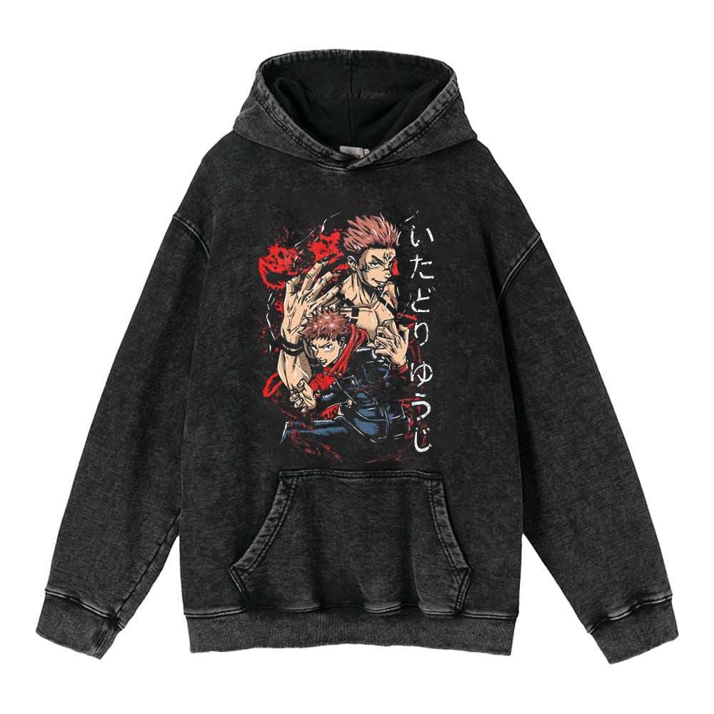 440g Heavyweight Washed Old Five Wisdom Spells Return to War Anime Street Retro Cotton Hoodie Hoodie