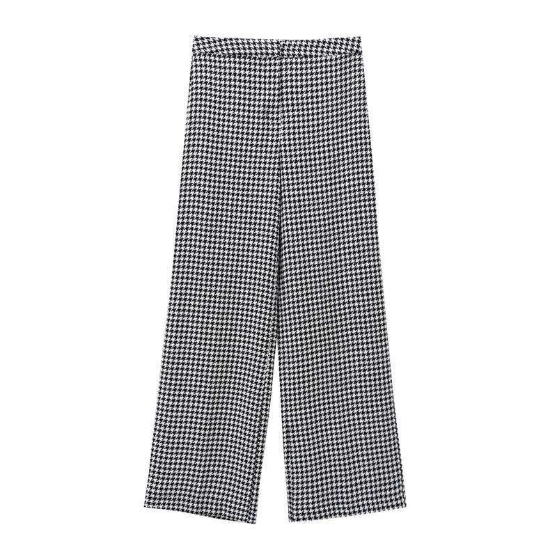 Female Qianniao grid short casual suit jacket wide leg pants