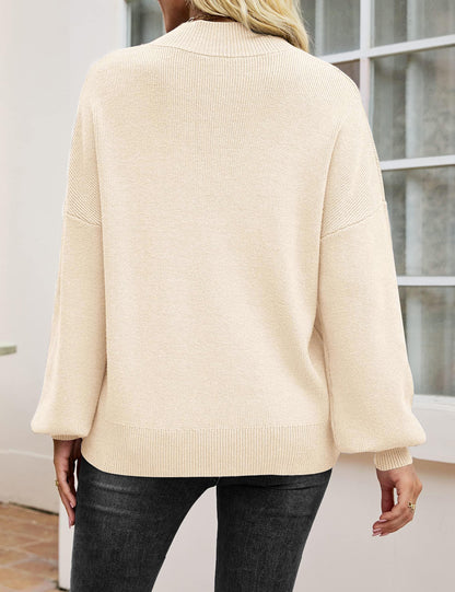 Zeagoo Jumpers for Women Long Sleeve Tops Ladies Knitted Sweater Turtleneck Loose Sweatshirts Casual Pullover Khaki S