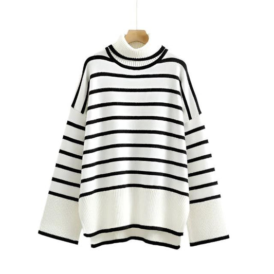 OverSized stripe Winter Women Sweater Fashion Loose Casual Turtleneck Autumn Pullover Sweater Female Jumper