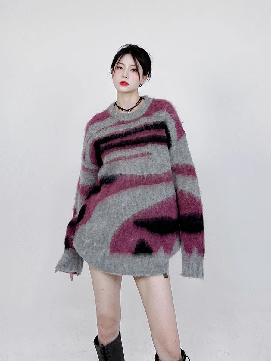 Autumn Men Striped Oversized Knitted Jumper Sweaters Hip Hop Streetwear Harajuku Fashion Couple Pullovers Knit Clothing