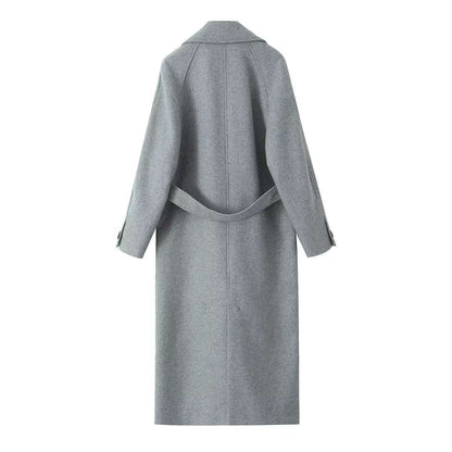 French temperament with waist belt wool coat autumn and winter long woolen coat