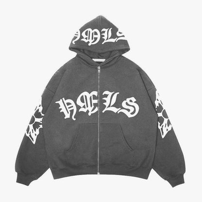 Zipper hoodie Gothic letter printed hoodie oversized hoodie