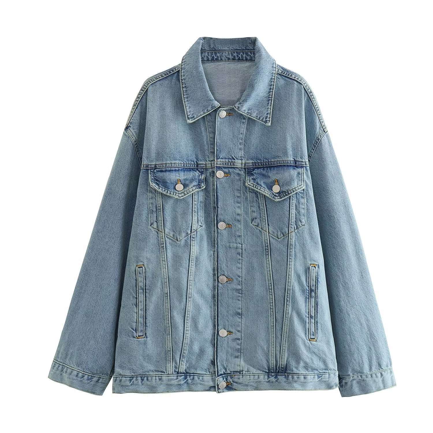 Fashion Loose Jacket Coat Vintage Loose Mid-waist Jeans Female Outerwear Chic Overshirt