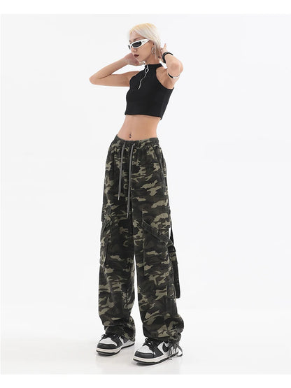 Women's Camouflage Pants Harajuku Jogger Streetwear 90s High Waist  Pants Vintage Wide Leg Trousers Clothes