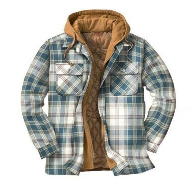 Men's plaid jacket long sleeved 3D fabric printed coat cotton jacket