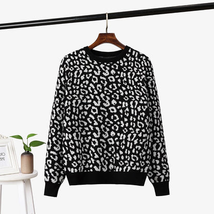 Women oversized sweaters female leopard jacquard fashion wool blends pullover