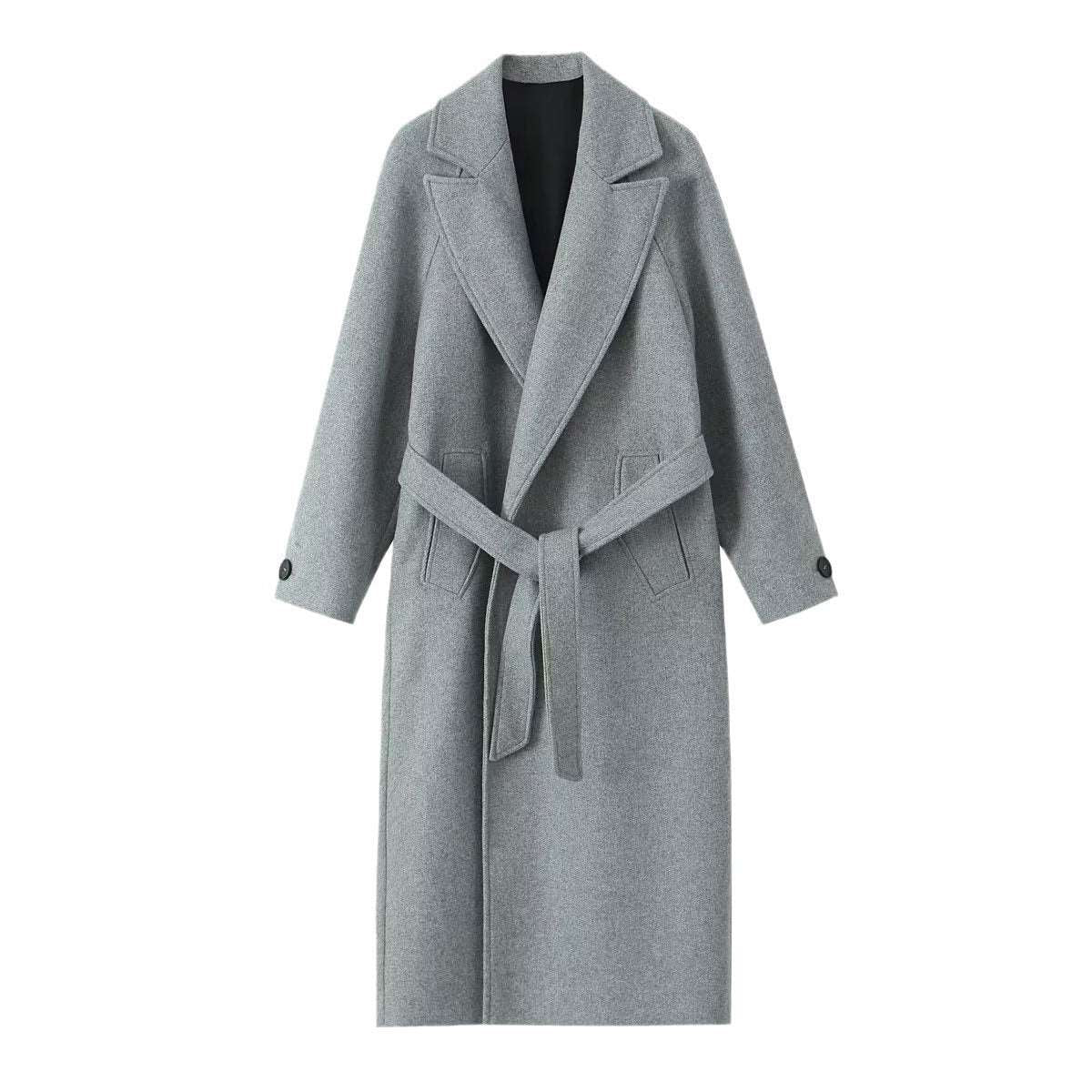 French temperament with waist belt wool coat autumn and winter long woolen coat