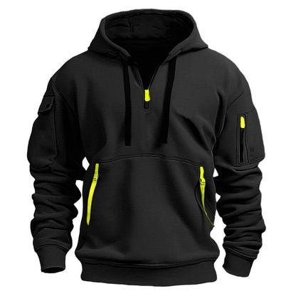 Men's hoodie hooded sweatshirt with zipper multi pocket pullover men's sports jacket