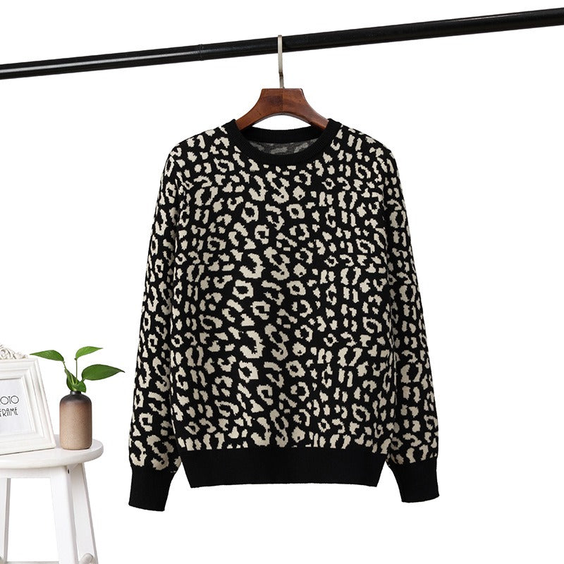 Women oversized sweaters female leopard jacquard fashion wool blends pullover