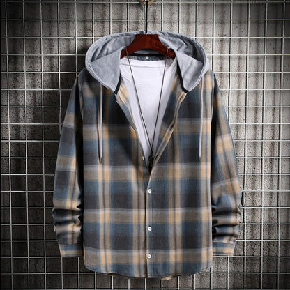 Men's long sleeved shirt autumn plaid casual loose trendy cool Korean plaid printed shirt jacket