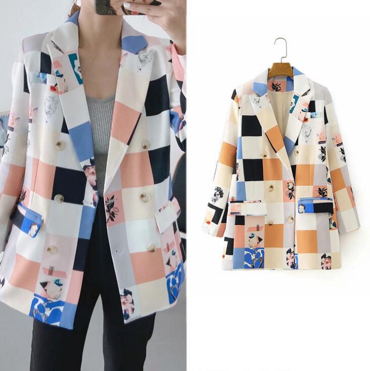 Autumn winter women fashion print blazer female long sleeve jacket ladies casual loose blazer tops