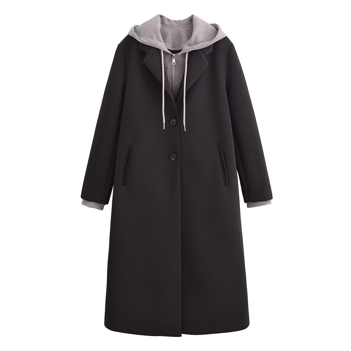 European and American style women's clothing fake two sets of detachable hooded spliced coat woolen coat