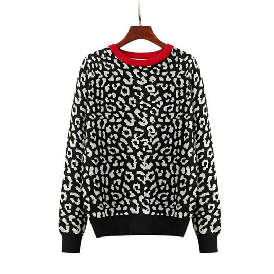 Women oversized sweaters female leopard jacquard fashion wool blends pullover