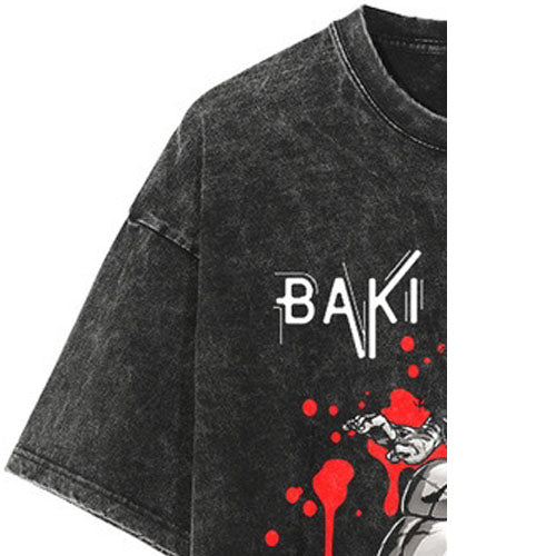 Grappler Baki Kyokudai Taikai Anime T-shirt Harajuku Streetwear Creative Printing Short Sleeve Vintage Washed Tees Mens Clothing