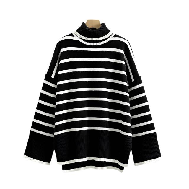 OverSized stripe Winter Women Sweater Fashion Loose Casual Turtleneck Autumn Pullover Sweater Female Jumper