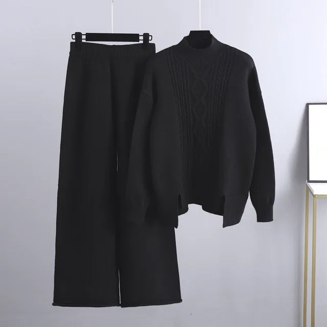 Women Sweater Tracksuits Wide Leg Pant Suits Thick Warm Female Set 2/Two Piece Sets Cloth