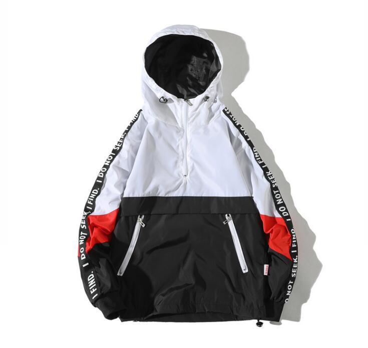 Hooded Jackets Men Block Pullover Jacket Fashion Tracksuit Coat Men Hip Hop Streetwear Jacket Men