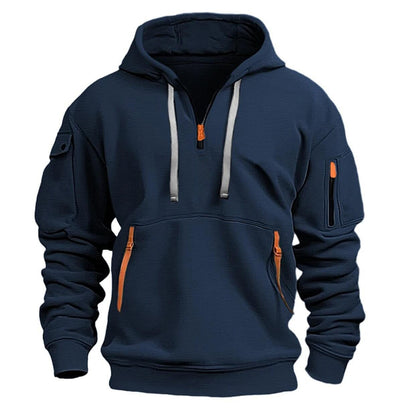 Men's hoodie hooded sweatshirt with zipper multi pocket pullover men's sports jacket