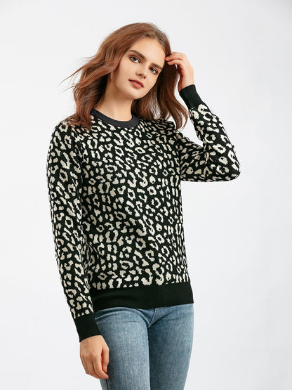 Women oversized sweaters female leopard jacquard fashion wool blends pullover