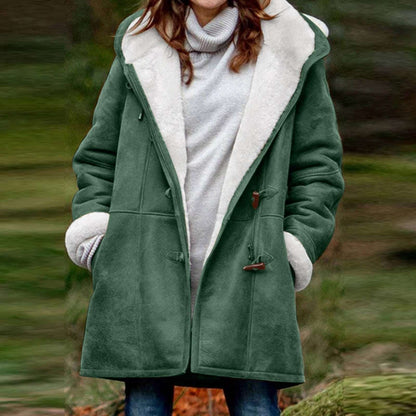 Long sleeved cowhide button women's plush warm jacket