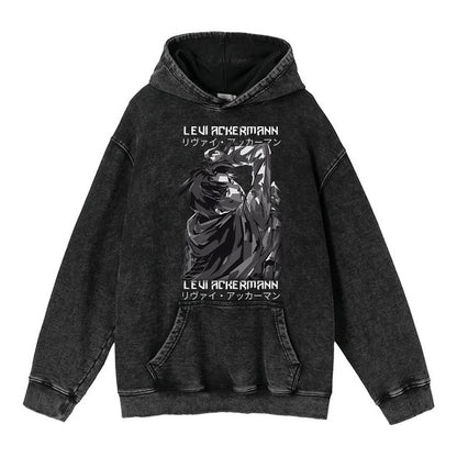 Hoodie's New Attack on Giant Anime Surrounding Print Trendy Brand Water Wash Retro Hooded Hoodie for Men