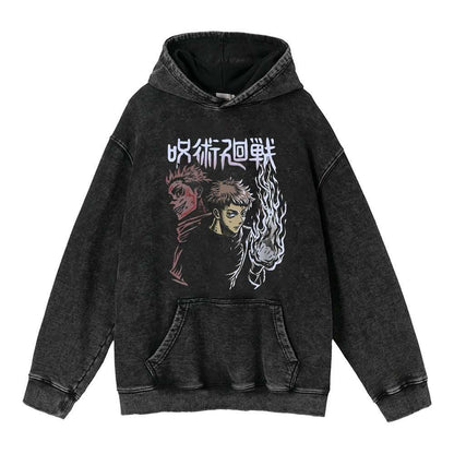 440g Heavyweight Washed Old Five Wisdom Spells Return to War Anime Street Retro Cotton Hoodie Hoodie